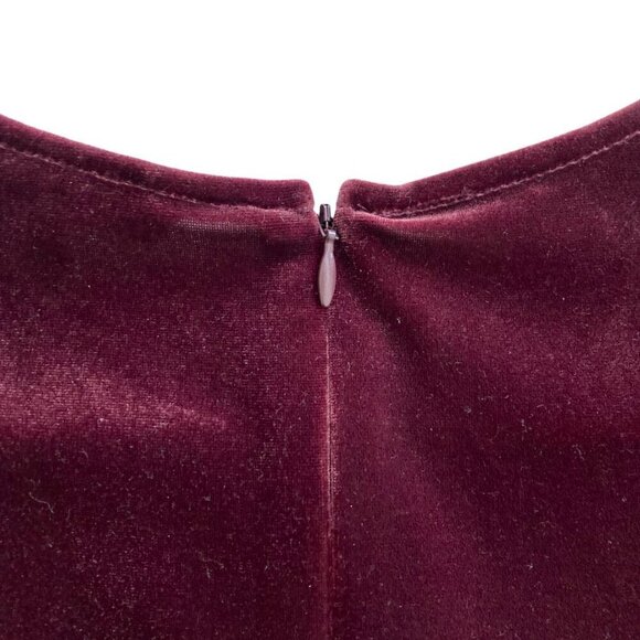 BANANA REPUBLIC Long Sleeve Stretch Velvet Twist Midi Dress in Wine Burgundy - Picture 10 of 11